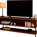 Mueble de TV centro de entretenimiento de madera y metal baja a un gran precio