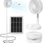 Ventilador de pedestal de altura ajustable recargable con panel solar en su menor precio