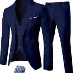 Traje slim fit de 3 piezas para hombre con chaleco y corbata baja de precio + 6 meses sin intereses