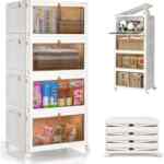 Juego de 4 cajas de almacenamiento apilables y plegables con tapa transparente en su precio más económico