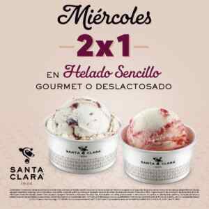 2x1 en Helado Sencillo Gourmet o Deslactosado en Santa Clara los miércoles Imagen de la promo