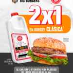 En Cuarto de Kilo 2x1 en Hamburguesas Clásicas presentando 2 etiquetas de leche entera 1.8L de Sello Rojo