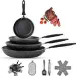 Juego de 4 sartenes de cocina de piedra antiadherente con accesorios bajan a un excelente precio