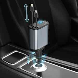 Cargador para auto USB-C 4 en 1 carga rápida de 120 W y cables retráctiles a un gran precio Imagen de la promo
