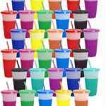 Paquete de 30 vasos grandes que cambian de color con tapa y popote bajan a un precio buenísimo Paquete de 30 vasos grandes que cambian de color con tapa y popote bajan a un precio buenísimo
