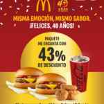 Promoción McDonald's 40 Aniversario: 43% de descuento en Paquete Me Encanta al pedir por delivery