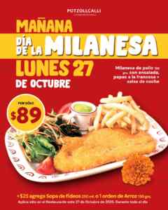 En Potzollcalli llévate una milanesa de pollo + ensalada + papas a la francesa por sólo $89 hoy 27 de octubre Imagen de la promo