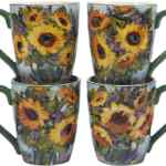 Juego de 4 Tazas de cerámica con diseño de girasoles baja de precio