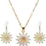 Juego de collar y aretes con diseño de girasol y brillantes bajan a su menor precio Juego de collar y aretes con diseño de girasol y brillantes bajan a su menor precio
