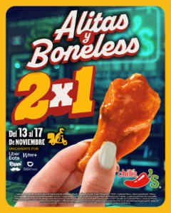 Chili's Buen Fin 2025: 2x1 en Alitas y Boneless Imagen de la promo