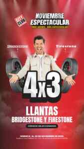 4x3 en llantas participantes en el Noviembre Espectacular de City Club Imagen de la promo