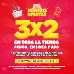 Miniso Ofertas: 3x2 en todo hasta el 17 de noviembre 2025 Imagen de la promo