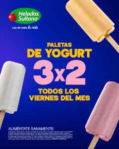 3x2 en paletas de yogurt en Helados Sultana los viernes de noviembre Imagen de la promo