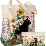 Juego de Bolsa y cosmetiquera de lona con diseño de gato baja a un gran precio