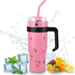 Termo de acero inoxidable con asa, tapa y popote de 1250 ml baja a un gran precio