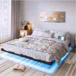 Base de cama flotante para colchón king con multicontacto y luces LED baja a su precio más económico