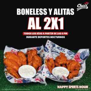 Promo Chazz: 2x1 en Alitas y Boneless durante deportes nocturnos Imagen de la promo