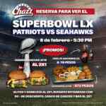Promoción Chazz Super Bowl LX: 2x1 en hamburguesas, alitas, bar y más