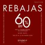 Agranda tu descuento Studio F: 60% de descuento en la compra de 2 prendas Agranda tu descuento Studio F: 60% de descuento en la compra de 2 prendas