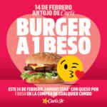 Promoción Carls Jr San Valentín 2026: Burger a 1 Beso