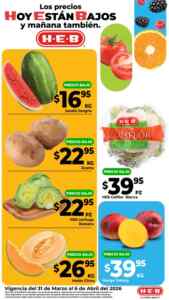 Ofertas HEB Precios bajos en frutas y verduras del 31 de marzo al 6 de abril 2026 Imagen de la promo