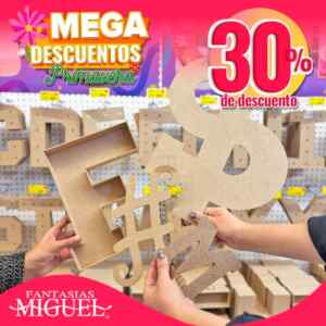Mega Descuentos Fantasías Miguel: 30% de descuento en letras y números de madera Imagen de la promo