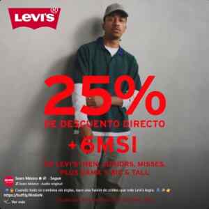En Sears hasta 25% de descuento directo + 6 msi en Levi’s Imagen de la promo