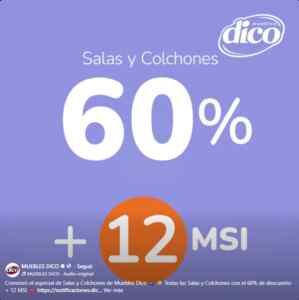 Promo especial Muebles Dico: salas y colchones con 60% de descuento + hasta 12 MSI Imagen de la promo