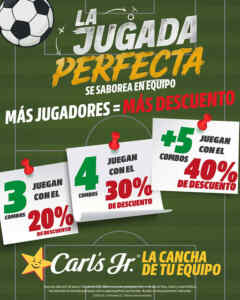 Promo del Mundial Carls Jr: hasta 40% de descuento en combos Imagen de la promo