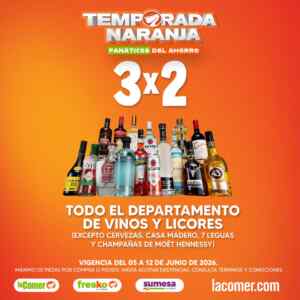 Temporada Naranja 2026 La Comer: 3x2 en vinos y licores Imagen de la promo