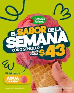 En Helados Sultana: Cono sencillo de Agua Chamoy a $43 esta semana Imagen de la promo