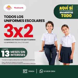 Promo Del Sol y Woolworth: 3x2 en uniformes, 50% en la segunda pieza de zapatos y más Imagen de la promo
