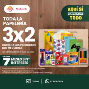 3x2 en toda la papelería + hasta 7 msi en Del Sol y Woolworth hasta hoy Imagen de la promo