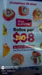 Promo de Aniversario Sushi Itto: Rollos participantes a solo $38 hoy Imagen de la promo
