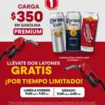 En Estaciones One: 2 Latones de cervezas GRATIS al cargar $350 de gasolina Premium en el Valle de México