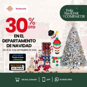 Feliz NaviDar y Compartir Del Sol y Woolworth: 30% de descuento en el departamento de Navidad Imagen de la promo