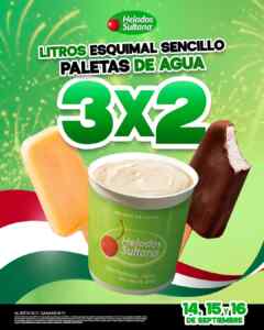 3x2 en Litros, Esquimales o Paletas de agua por las Fiestas Patrias en Helados Sultana Imagen de la promo
