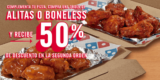 Promo Dominos Pizza Super Bowl: segundo a mitad de precio en alitas o boneless