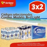 Oferta Soriana, solo hoy 5 de abril cerveza Modelo, Corona y Budlight al 3X2