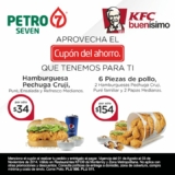 Cupón de Petro 7 para KFC. Hamburguesa pechuga cruji+puré, ensalada y refresco a sólo $34. Válido en Monterrey