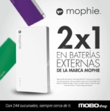 2×1 en baterías externas de la marca Mophie en Mobo