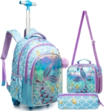 Mochila para niña con rueditas, lonchera y lapicera con diseño de sirena baja a su menor precio
