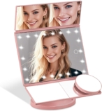 Espejo de maquillaje portátil plegable con luces LED y aumento baja a su menor precio