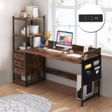 Escritorio de computadora de madera y metal con repisas, cajones y entras eléctricas y USB en su precio histórico más bajo