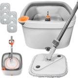 Sistema de limpieza con trapeador, cubeta con sistema de agua limpia y sucia y 6 almohadillas de repuesto