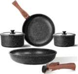 Batería de cocina de 7 piezas con granito antiadherente y mango desmontable baja a un gran precio