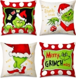Juego de 4 fundas navideñas para cojín con temática del Grinch a un gran precio