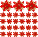 Juego de 24 flores artificiales de Nochebuena para decoración navideña bajan a su menor precio