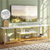 Mueble de TV de 3 niveles con acabado mármol y entradas eléctricas y USB baja a un gran precio