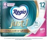 Papel higiénico Regio Just-1 con 12 rollos de hoja cuádruple baja de precio + 10% adicional con Planea y Ahorra